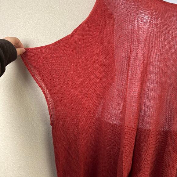 johnny was calme | rust orange sheer fringe knit boho poncho sz XS/S - Picture 3 of 9